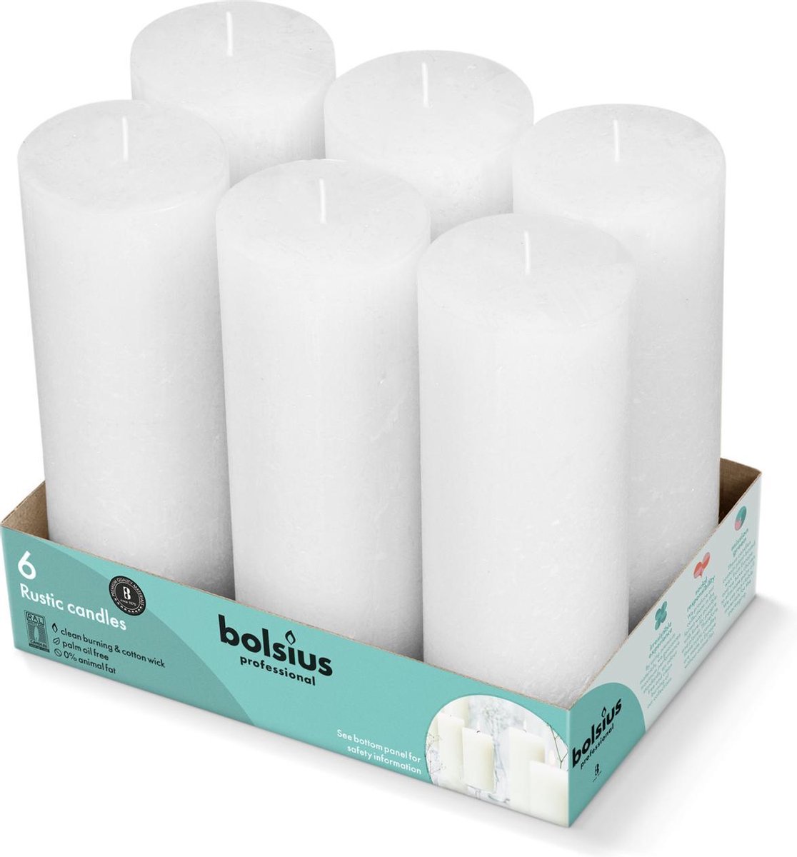 Bolsius Rustieke Stompkaarsen 190/68 - Cloudy White - 6 stuks Wit
