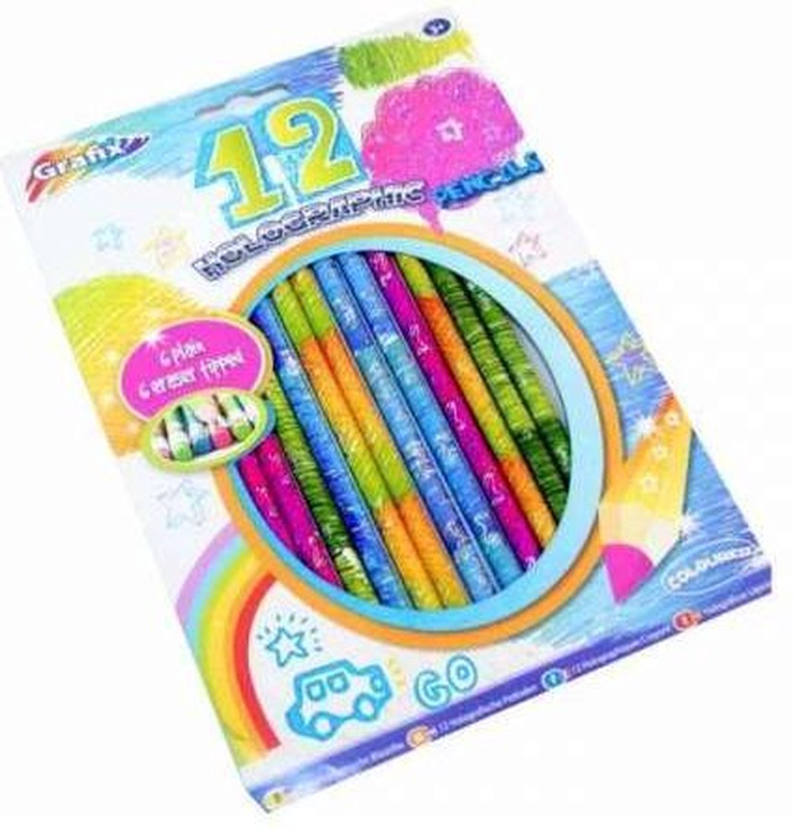 Grafix 12 holographic pencils kerstcadeau- schoencadeau- sinterklaas