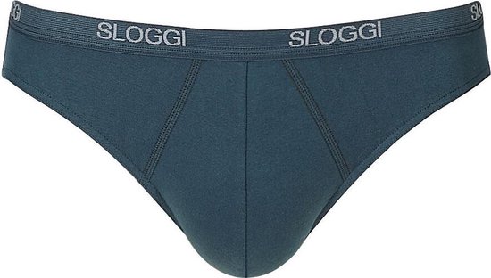 Blauwe Sloggi slip met grijze stiksels en logo-band.