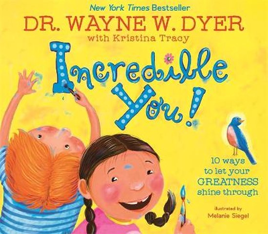 Boekcover van 'Incredible You!' met twee kinderen die verven. De titel is in grote blauwe letters.