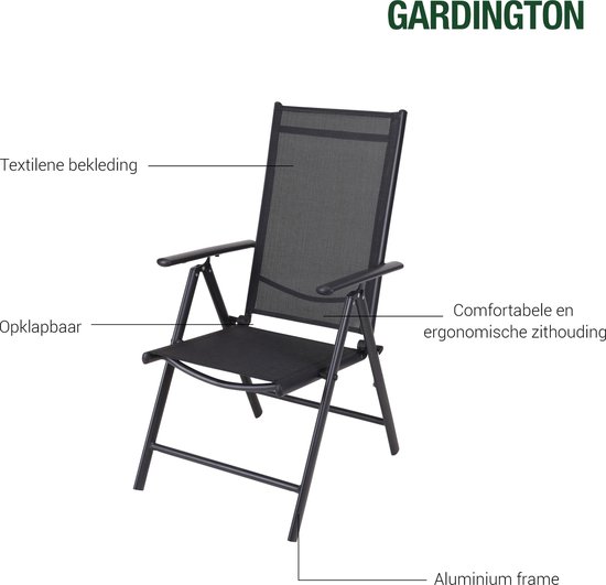 Gardington Tuinstoel - Terras/Tuin/Camping – Weerbestendige Tuinstoel – Campingstoel – Tuinstoel – Verstelbaar en Opklapbaar – Antraciet — afbeelding 2
