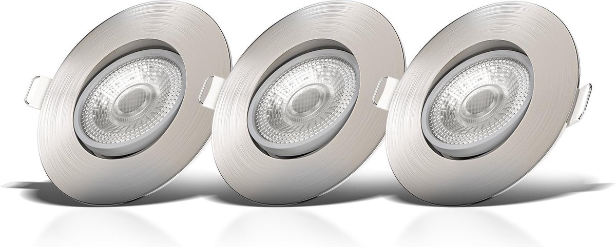 B.K.Licht - LED Inbouwspots - 3 stuks - dimbaar - voor binnen - kantelbaar - ronde - Ø9cm -IP23 - 3.000K - 460Lm - 4.9W - 230V - nikkel