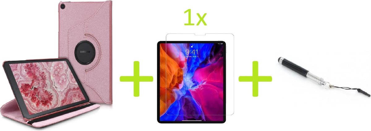 Book Cover Geschikt voor: Samsung Galaxy Tab A7 10.4 (2020) Multi Stand Case - 360 Draaibaar Tablet hoesje - Tablethoes - Rosé Goud + 1x Screenprotector + Stylus