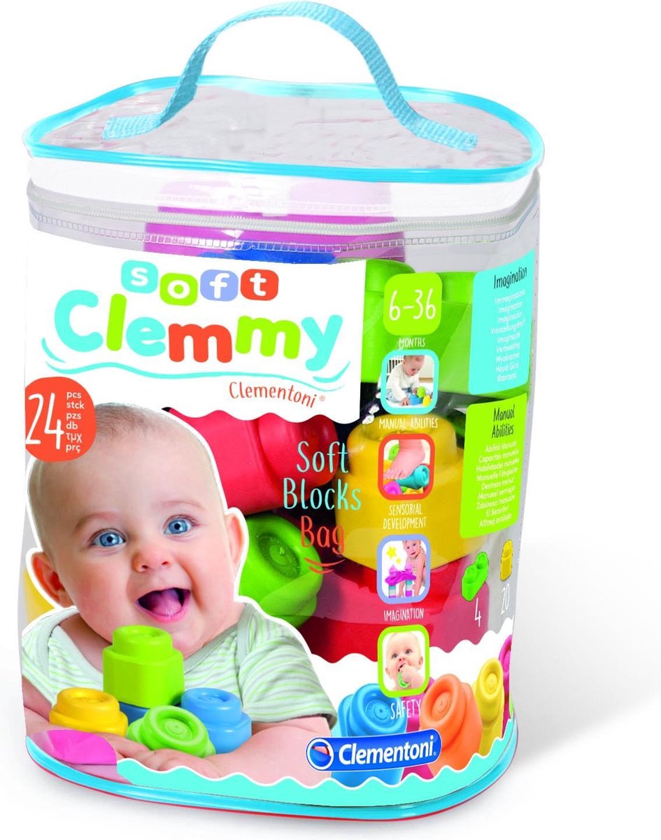 Clementoni Baby Clemmy tas met 24 zachte speelblokken