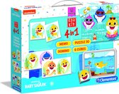 Clementoni - Edukit 4 in 1 - Baby Shark (puzzelblokken, domino spel, puzzel 30  stukjes en memo) - educatief spel, kaartspel, speelgoed 3 jaar