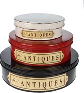 Blik Antiques rond s/3 Ø41xH11,5cm zwart rood wit