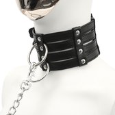 Banoch - Collar & Leash Flamboyante Black - zwarte pu leren halsband met riem - bdsm