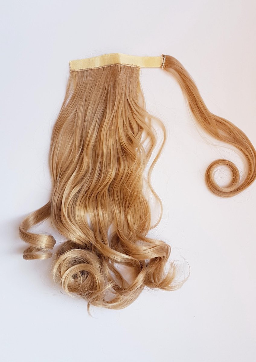 Paardenstaart hairextensions goud blond lang slag 55 CM krullen en stijlen tot wel 130 graden