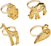 Servetringen goud - jungle - dieren - set van 4 stuks - aap - giraffe - flamingo - olifant - decoratie