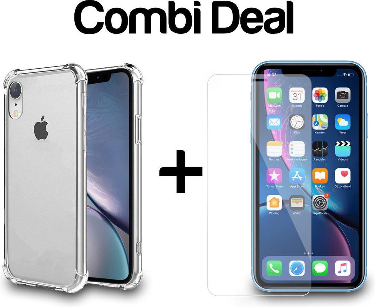 iPhone Xr | TPU Silicone Hoesje Bumper Case Transparant Shockproof + Tempered Glass Screenprotector | Smartphonica