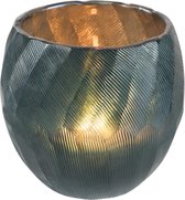 J-Line Theelichthouder Rond Glas Blauw Set van 2 stuks