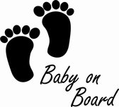 Auto sticker - Baby on board - ZWART - voetjes - 12x12 cm