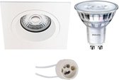 LED Spot Set - Pragmi Rodos Pro - GU10 Fitting - Inbouw Vierkant - Mat Wit - 93mm - Philips - SceneSwitch 827 36D - 1.5W-5W - Warm Wit 2200K-2700K - Dimbaar - BES LED