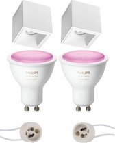Pragmi Cliron Pro - Opbouw Vierkant - Mat Wit - Verdiept - 90mm - Philips Hue - Opbouwspot Set GU10 - White and Color Ambiance - Bluetooth - BES LED