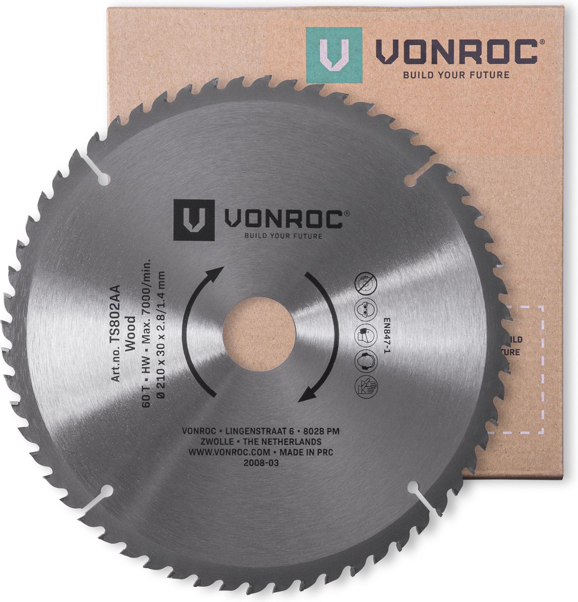 VONROC Zaagblad – 210mm – 60 tanden – voor hout – geschikt voor tafelzagen en afkortzagen - VONROC