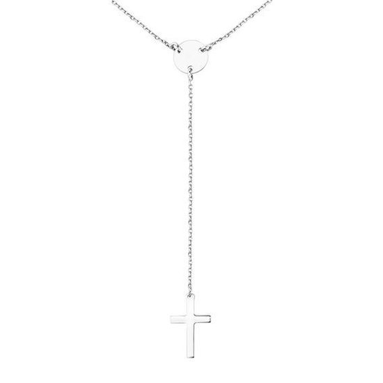 Joy|S - Zilveren ketting met kruisje aan kettinkje hanger - gehodineerd