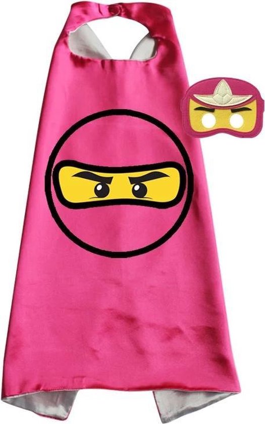 Ninjago Verkleedpak Meisje - Ninja Kostuum - Cape en Masker - Carnavalskleding Kind - Roze