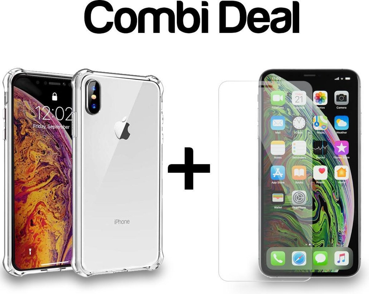iPhone Xs Max | TPU Silicone Hoesje Bumper Case Transparant Shockproof + Tempered Glass Screenprotector | Smartphonica