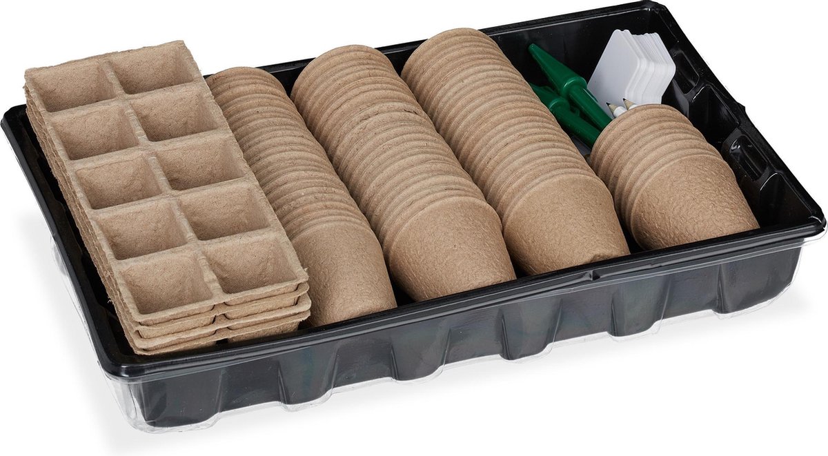 Relaxdays Kweekset Planten | 131-Delig | Kweekkas & Stekpotjes | Zwart | Voor Balkon