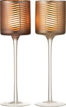 J-Line Theelichthouder Op Voet Zigzag Glas Goud/Bruin Large Assortiment Van 2
