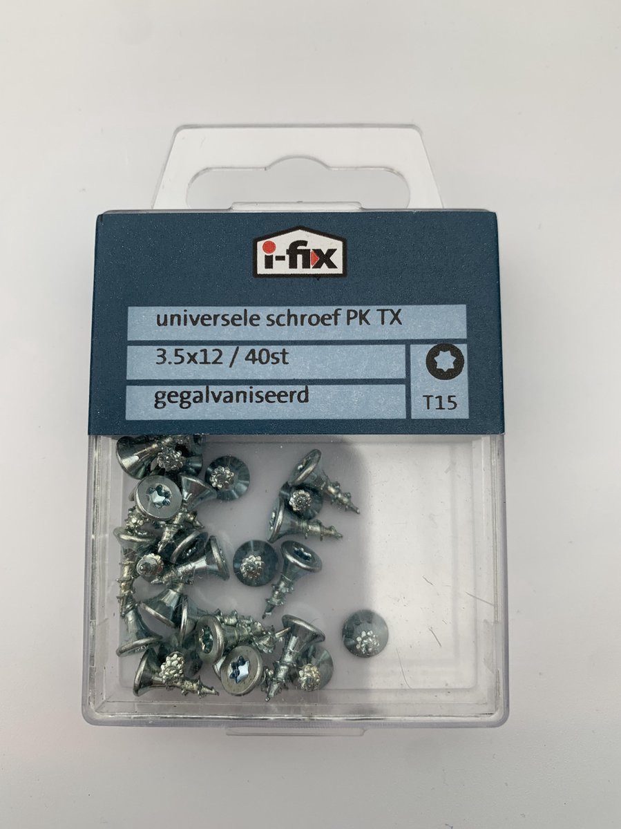 I-Fix. Universele schroef Plat Kop torx 3.5x 12mm. lang. 40 stuks schroeven. gegalvaniseerd.