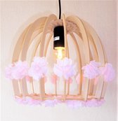 Funnylight Design hanglamp hout met witte organza bloemetjes voor de hal en slaap kamer