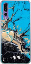 Huawei P30 Hoesje Transparant TPU Case - Blue meets Dark Marble #ffffff