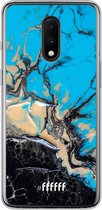 OnePlus 7 Hoesje Transparant TPU Case - Blue meets Dark Marble #ffffff
