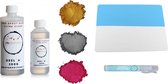 PNCreations Epoxy Ultra Clear Hars + 3 Kleuren | Giethars| Bubble Remover | Treasure Gold, Silver Grey, Pretty Pink | Siliconen Mat XL | Mica Pigmentpoeder | Kleurpigment