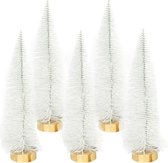 Dennenboom sneeuwwit glitter - 25 cm - set van 5 stuks