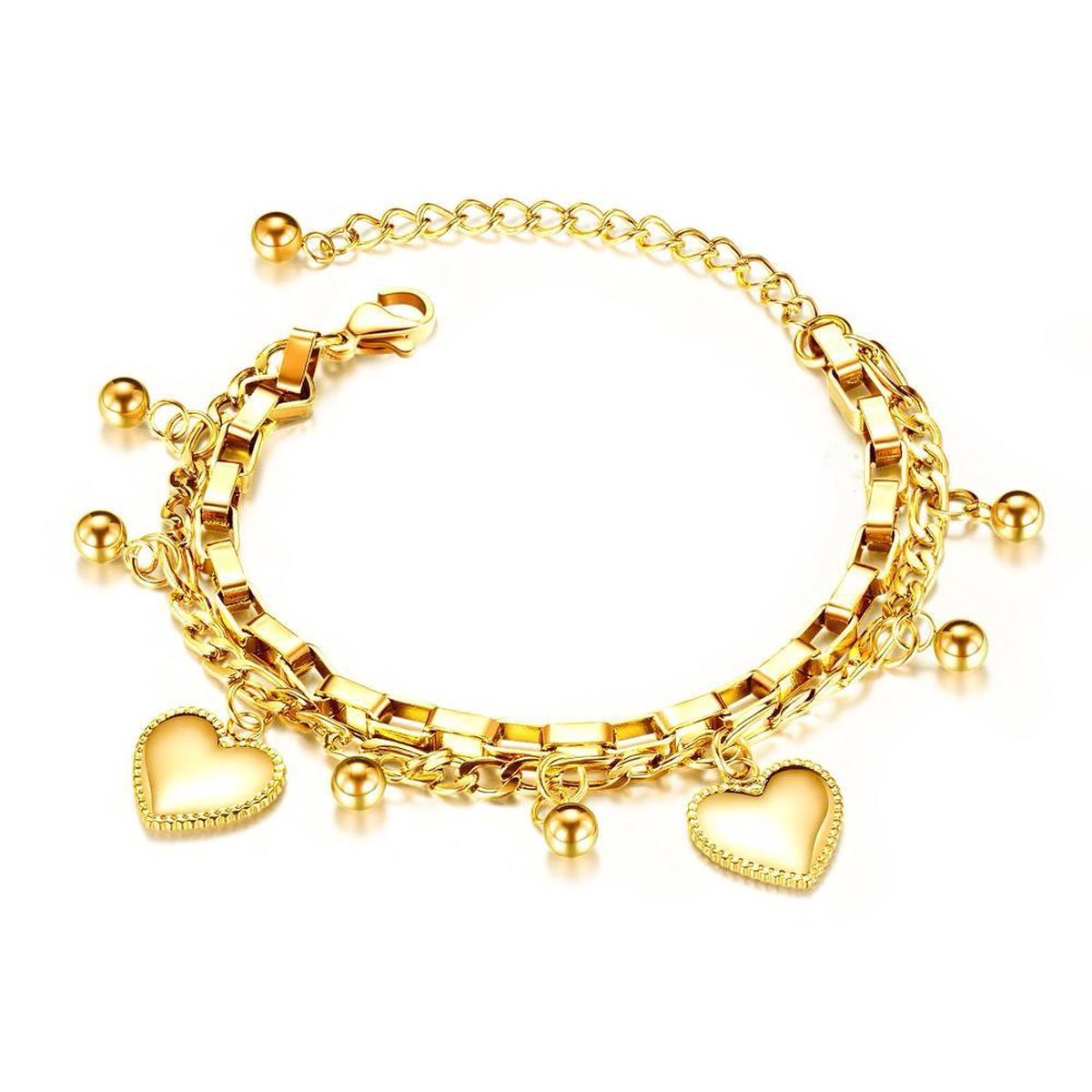 Amodi® Jewellery - Hartjes Beads Armband - Hart - Hartje - Verstelbaar - Goudkleurig - Amodi