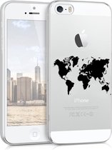 kwmobile telefoonhoesje voor Apple iPhone SE (1.Gen 2016) / 5 / 5S - Hoesje voor smartphone in zwart / transparant - Wereldkaart design