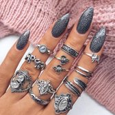 11 delige ringen set veren bohemian