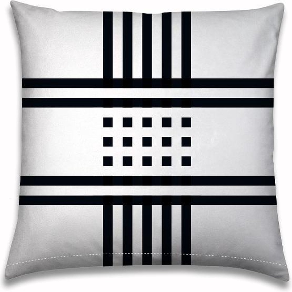 Buitenkussen | 50x50cm | Zwart-wit | Nautisch | Lijnenspel blokjes | Outdoor |Tuinkussen | Sloepkussen | Bootkussen