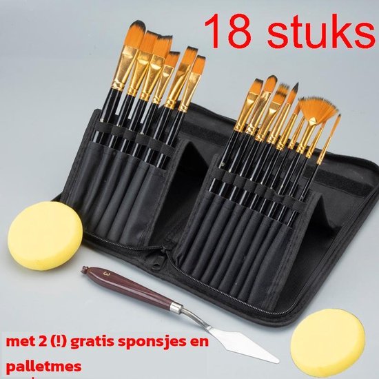 Van Bleiswijck kwastenset, 15-delige penseelset in etui, 15-delige penseelset met zwart lichaam en gele borstelharen Van Bleiswijck kwastenset, 15-delige penseelset in etui, 15-delige penseelset met zwart lichaam en gele borstelharen