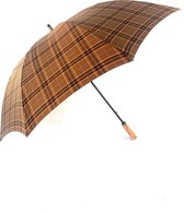 Pierre Cardin golf paraplu met ruiten bruin roest en recht eisdoorn handvat