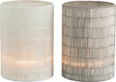 J-Line Windlicht Streep Glas Grijs Large Assortiment Van 2