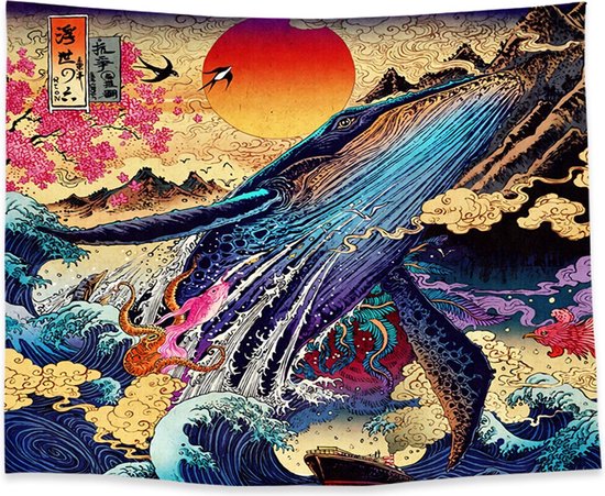 Ulticool - Walvis Art Kunst Japan - Wandkleed - 200x150 cm - Groot wandtapijt - Poster