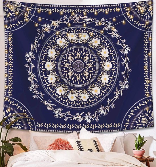 Ulticool - Mandala Bloemen Wit Bladeren Natuur - Wandkleed - 200x150 cm - Groot wandtapijt - Poster