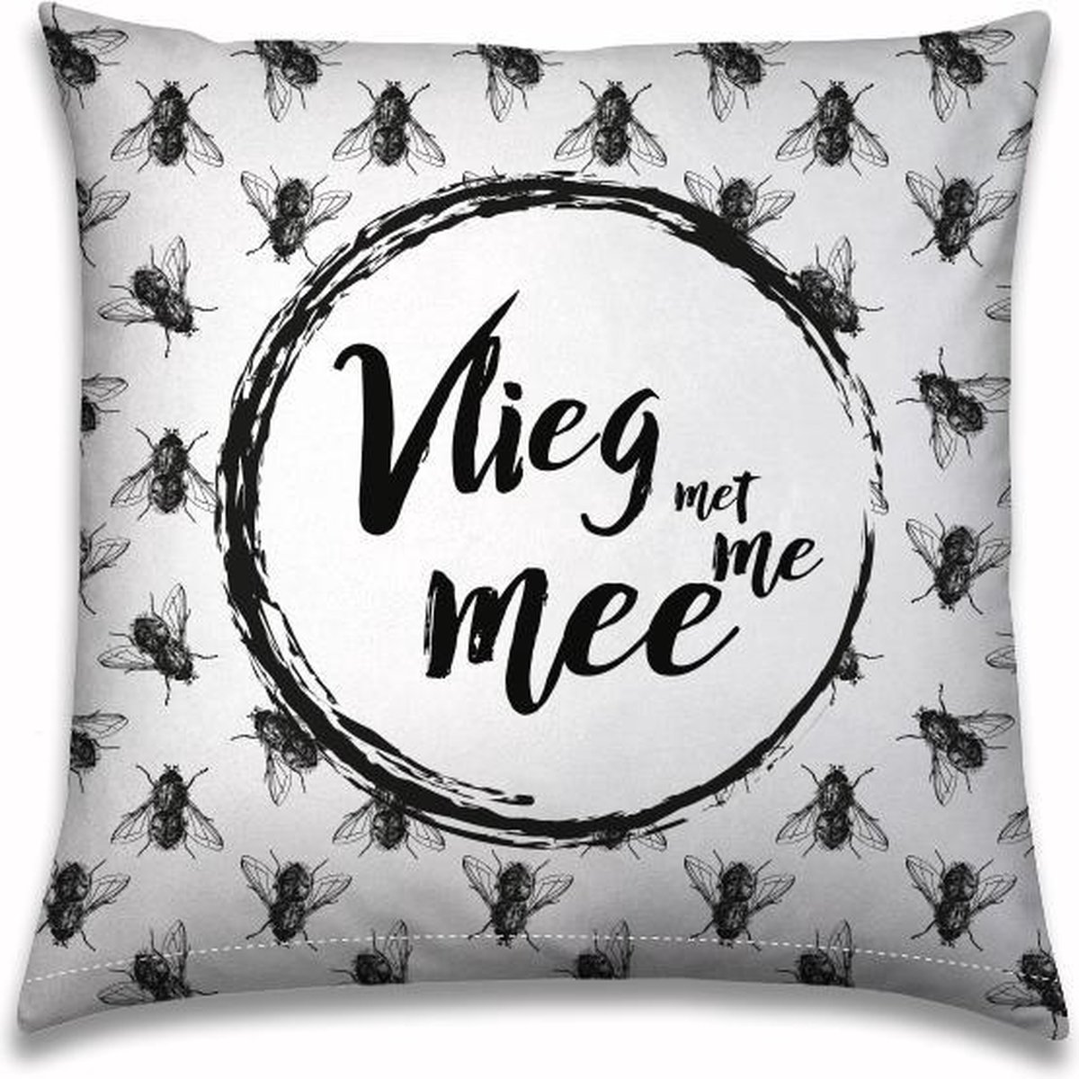 Buitenkussen | 50x50cm | Zwart-wit | Vlieg patroon en tekst | Outdoor |Tuinkussen | Sloepkussen | Bootkussen