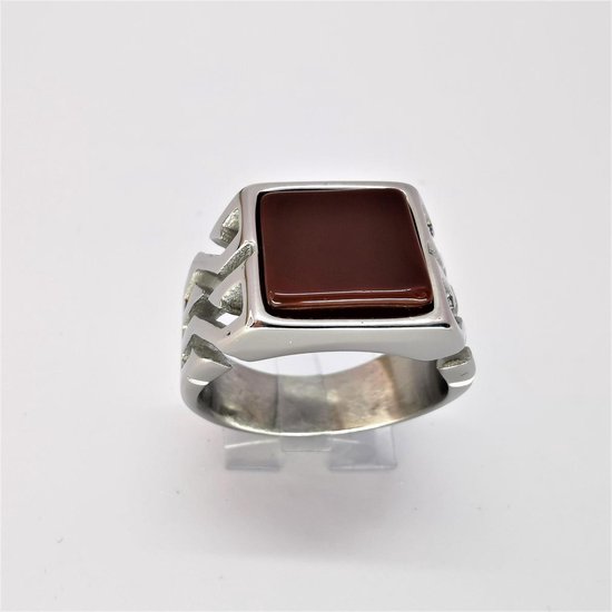 Edelstaal vierkante heren zegelring met echte robijnrood agaat edelsteen en mooie bewerkt glanzend zijkant bieden de geweldige touch sensatie en ziet er cool en charmant uit. In maat 22, deze heren ring geeft cool en charmant uiterlijk om je vinger.