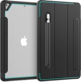 Apple iPad 10.2 2019 / 2020 / 2021 Hoes - Tri-Fold Book Case met Transparante Back Cover en Pencil Houder - Licht Blauw/Grijs