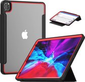 Apple iPad Pro 12.9 (2018/2020) Hoes - Tri-Fold Book Case met Transparante Back Cover en Pencil Houder - Rood/Zwart