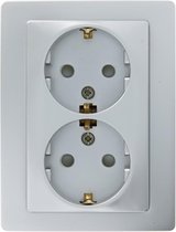 GAMMA dubbel stopcontact - wandcontactdoos - Serie Ventoux - Inbouw - Randaarde - Kinderbeveiliging - Zilver / aluminium