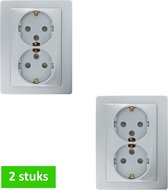 GAMMA dubbel stopcontact - wandcontactdoos | serie Ventoux | inbouw | randaarde | kinderbeveiliging | zilver / aluminium | 2 STUKS