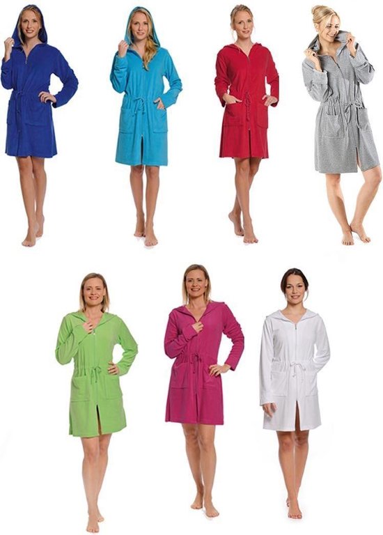 Rits badjas dames kort – met capuchon – lichtgewicht – dun – sauna - grijs - maat L - WeWo fashion