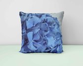 Sierkussen - Blauw - Hortensia - Woon accessoire - 50 x 50 cm