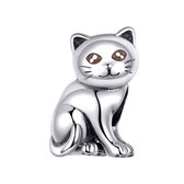 Schattige kat poes bedel | Cute cat bead | Zilverana | geschikt voor Biagi , Pandora , Trollbeads armband | 925 zilver
