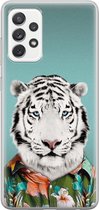 Samsung Galaxy A52 hoesje siliconen - Witte tijger - Soft Case Telefoonhoesje - Print / Illustratie - Blauw
