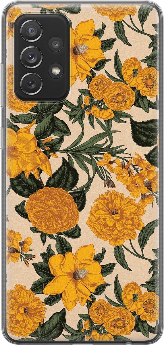 Samsung Galaxy A72 hoesje siliconen - Retro flowers - Soft Case Telefoonhoesje - Bloemen - Geel